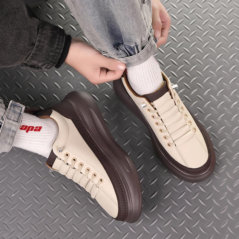 Fashion Brand Men's Lace Up Comfortable Thick Soled Outdoor Sports Shoes In Spring Classic White/brown Men Casual Fashion Shoes