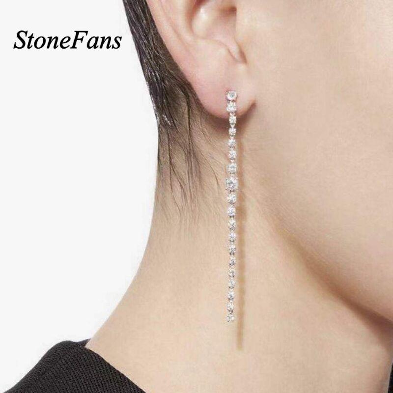 StoneFans горный хрусталь простые длинные серьги с кисточками личность 2022 очаровательная кисточка свадебные серьги-капли с кристаллами ювелирные изделия в подарок