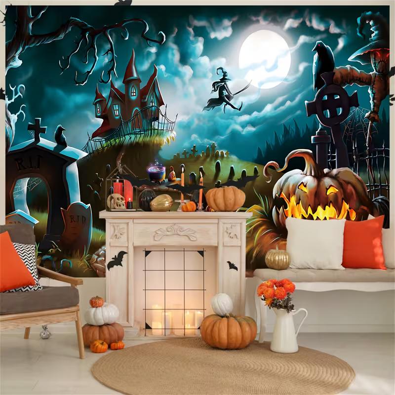 2D Spooky Night Witch Backdrop for Themed Party & Studio Shoots
