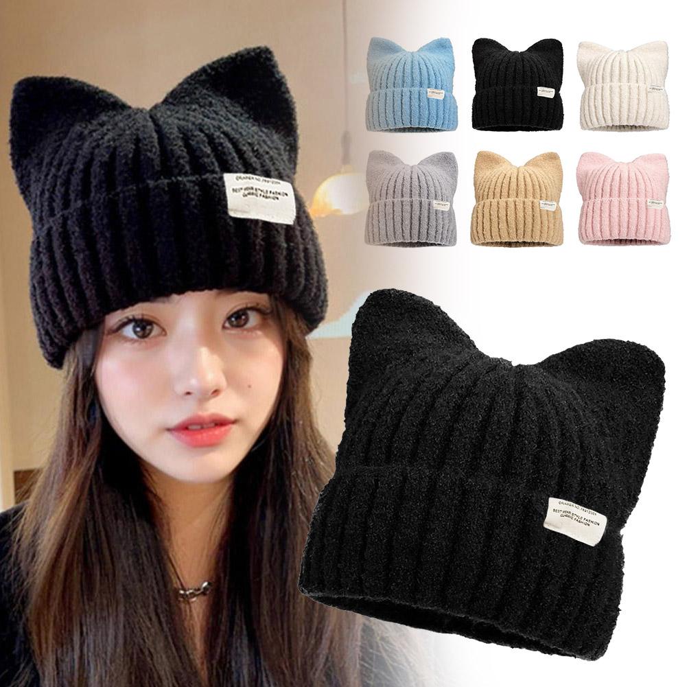 Fashion Cat Ear Hat Cute Beanie Hat Knit Winter Cap Warm Slouchy Crochet Hat For Women Girls Ski Cycling Snowboard Travel