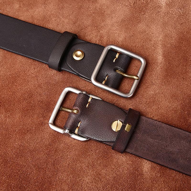 Stainless Steel Buckle Belt Men's Genuine Cattlehide Leather Surface Retro Simple Casual All-Match Jeans Belt Men