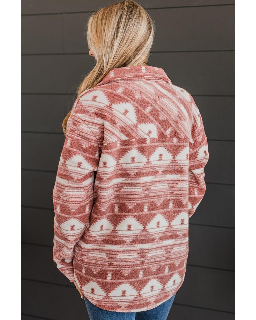 Azura Exchange Pink Plus Size Aztec Print Chest Pocket Shacket