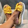 Fashion Trendy Thick Bottom Slippers 2024 Summer New Fabric Bow Decoration Simple One Line Versatile Women's Daily Slippers Platform
