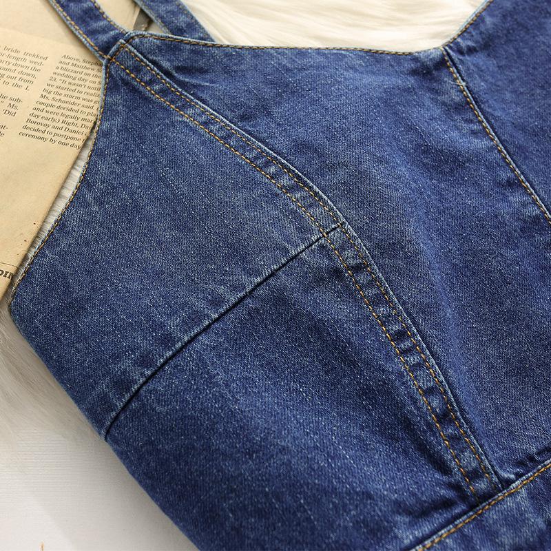 Женская джинсовая майка: Стильная летняя верхняя одежда с уникальными бретелями, облегающим кроем и укороченным дизайном