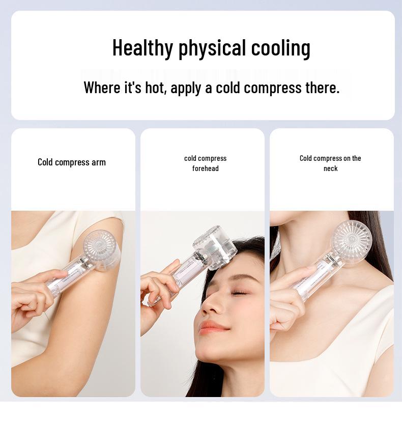 Portable USB Rechargeable Handheld Cooling Fan with Carabiner & Ice Pack