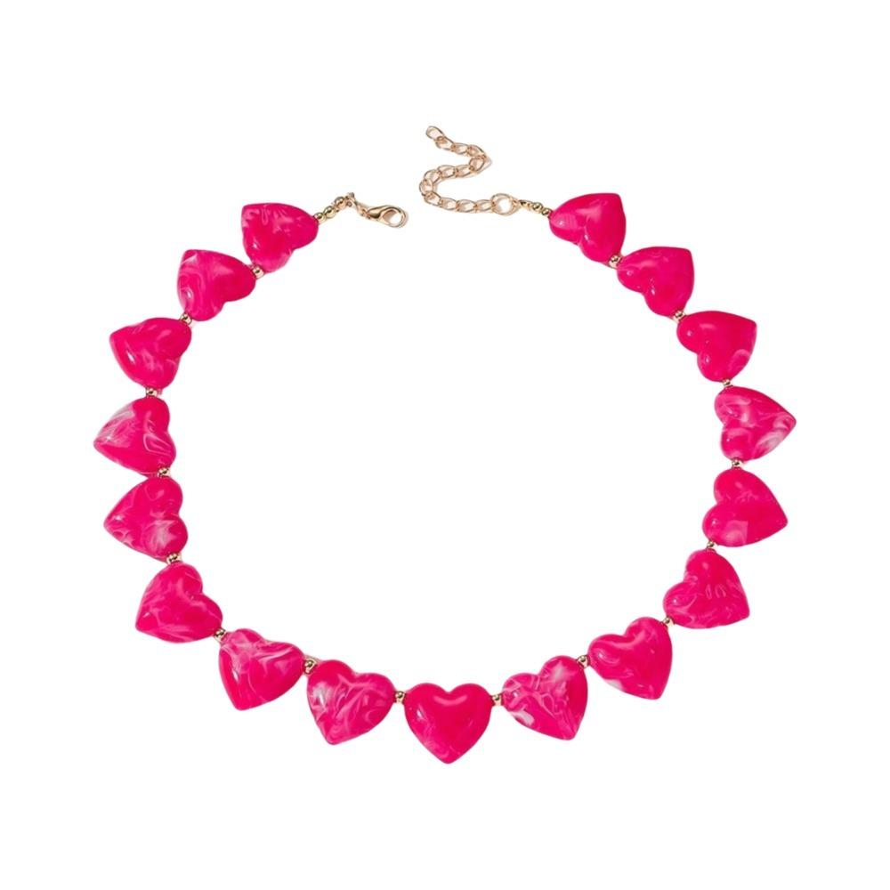 Love Heart Women Clavicle Chain Choker Sweater Chain Retro Acrylic Necklace Vacation