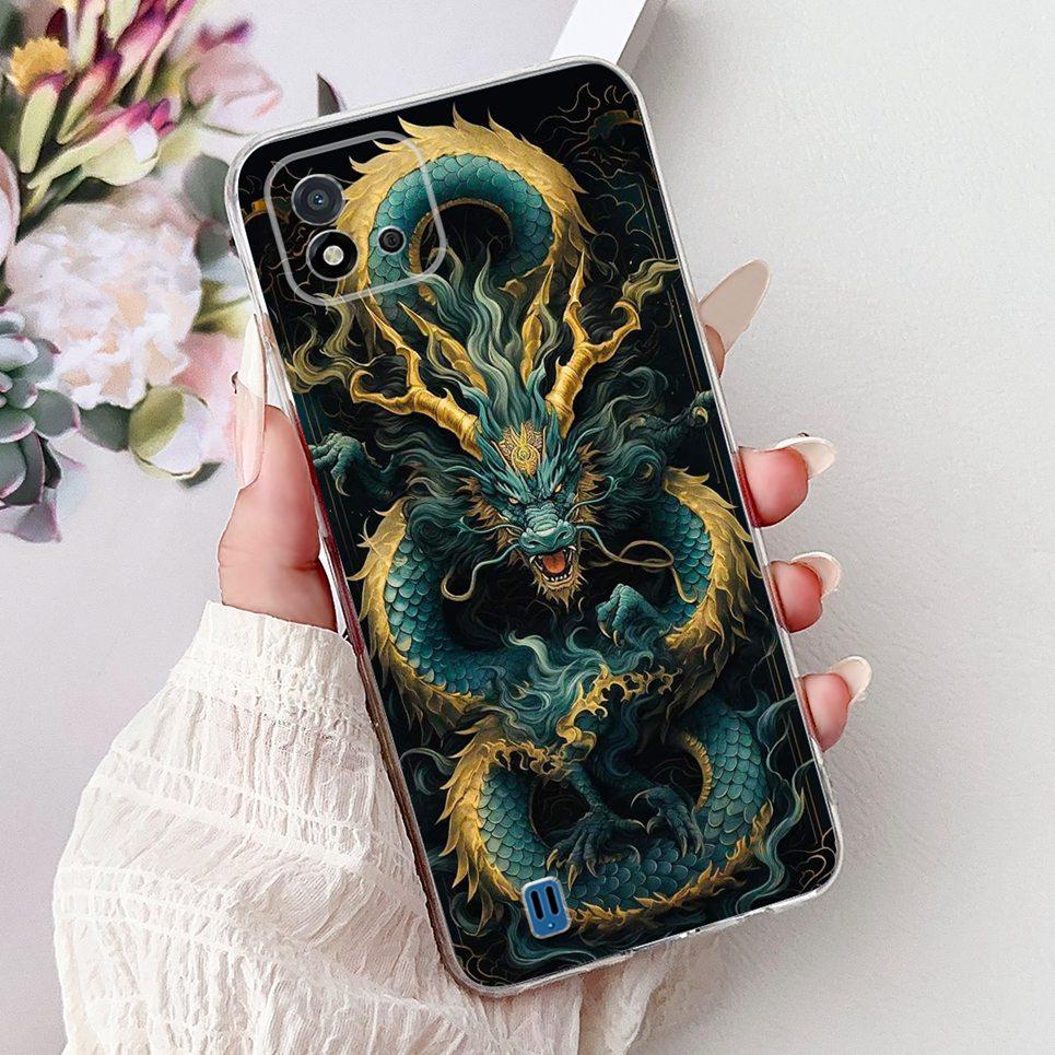 Крутой Стиль Тигр Дракон Узор Чехол для Телефона Для Realme C11 2021 2020 C12 C15 Прозрачный Мягкий Силикон ТПУ Задняя Крышка RMX3231 Чехлы