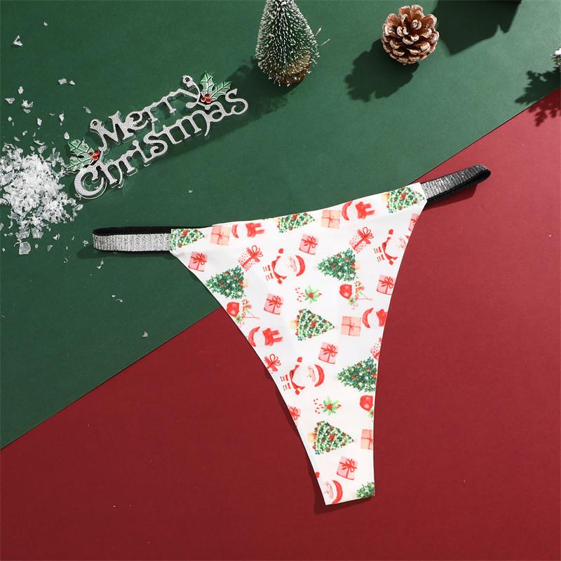 Christmas Underwear FINETOO Ice Silk Panties for Women Seamless G-string Christmas Festival Underwear XS-XL