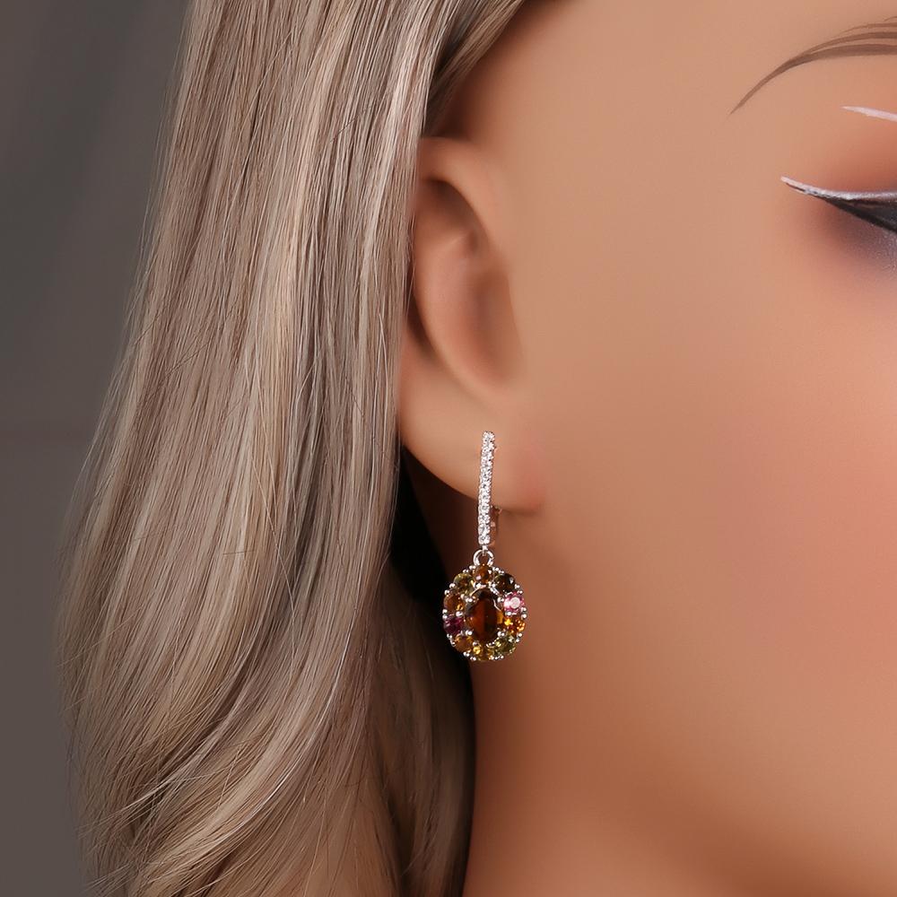 Великолепный набор из натуральных разноцветных турмалинов и серебра 925 пробы, изысканных ювелирных изделий для женских вечеринок и повседневных нарядов