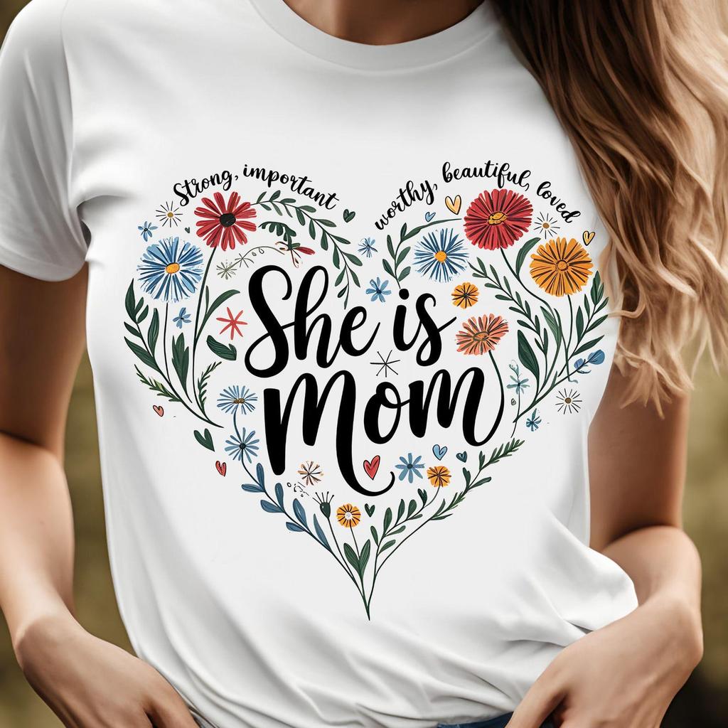 She Is Mom heart floral design T-Shirt | Mother's Day tee, 7 colors