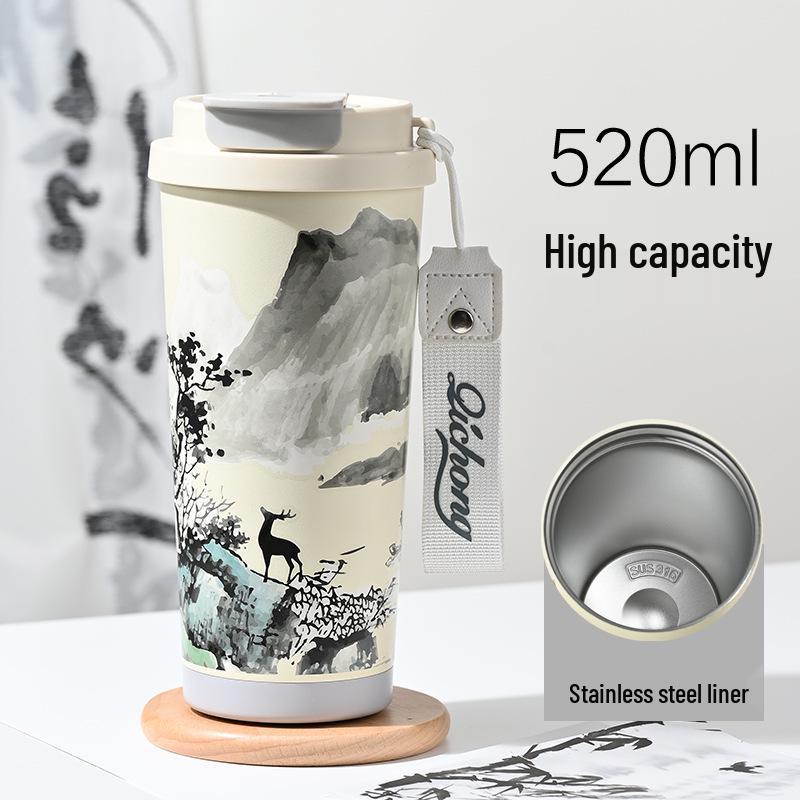 Двустенная кофейная кружка Guochao с вкладышем из нержавеющей стали 316, керамическая термокружка, портативный бизнес-подарок.