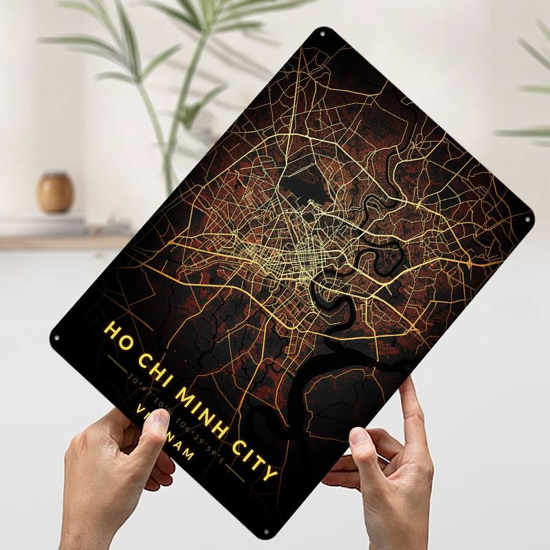 Ho Chi Minh City Map Printing Poster Customized Retro Wall Art Vintage Metal Signs for Room Bedroom Decoration Aesthetic House