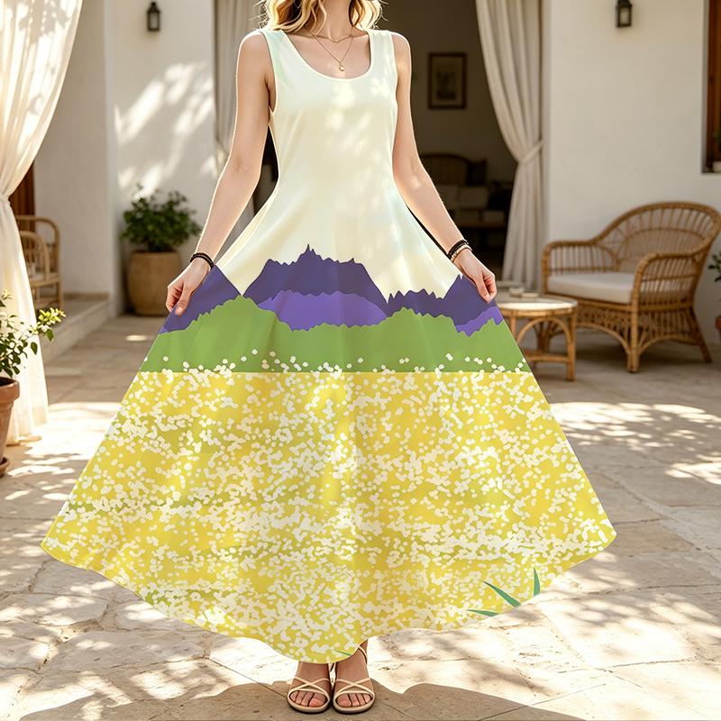 Sleeveless Beach Dress Colorful Patchwork Design,Soft Flowy Fabric,Comfortable Fit,Stylish Flattering Versatile for Casual,Vacation,Outdoor Daily Wear