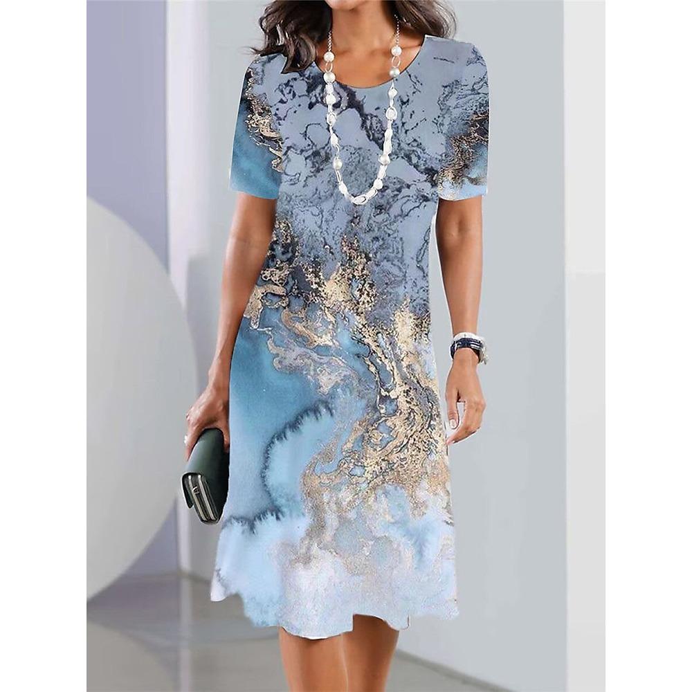 Женские платья Винтаж Текстурированный принт Топ с коротким рукавом Модная юбка Летние свободные платья Y2k Женская повседневная одежда