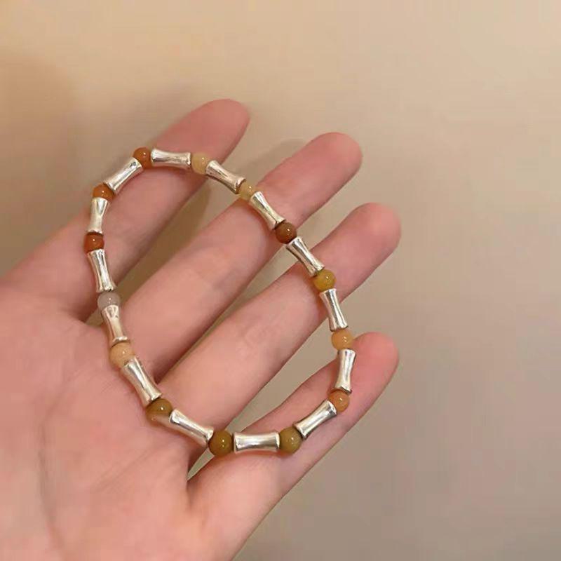 Elegant Bamboo Braided Lion Dance Bracelet - Niche Design, High-End Beaded Jewelry for Women and Students