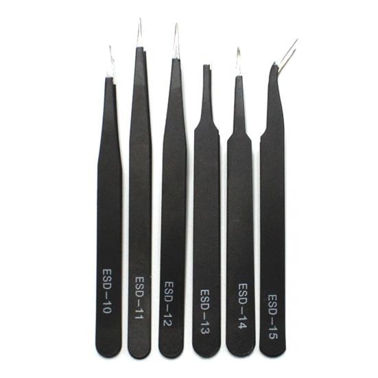6Pcs ESD Stainless Steel Precision Anti-Static Tweezers Set Electronics