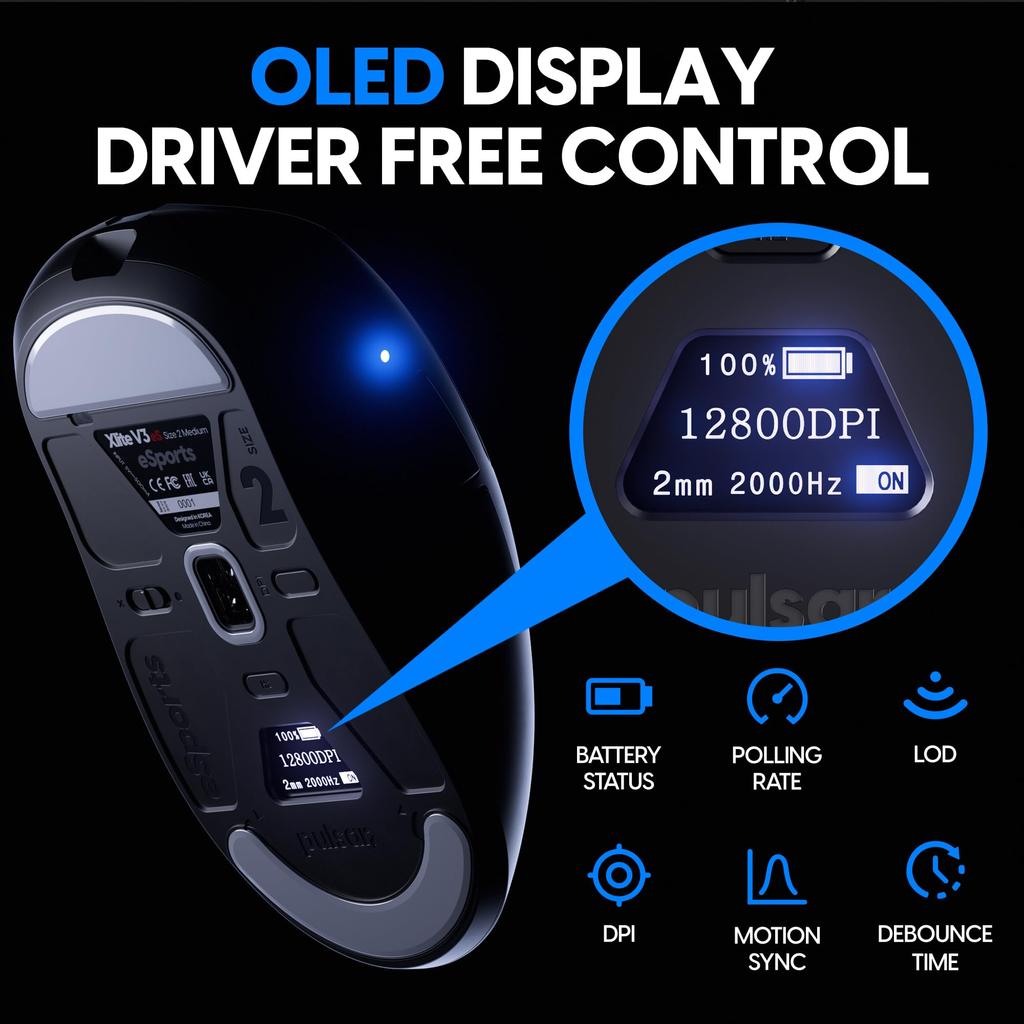 Pulsar Gaming Gears Xlite V3 eS Medium Wireless Gaming Mouse Ultra Light 65g 1ms 26000 DPI Optical Sensor PAW3395