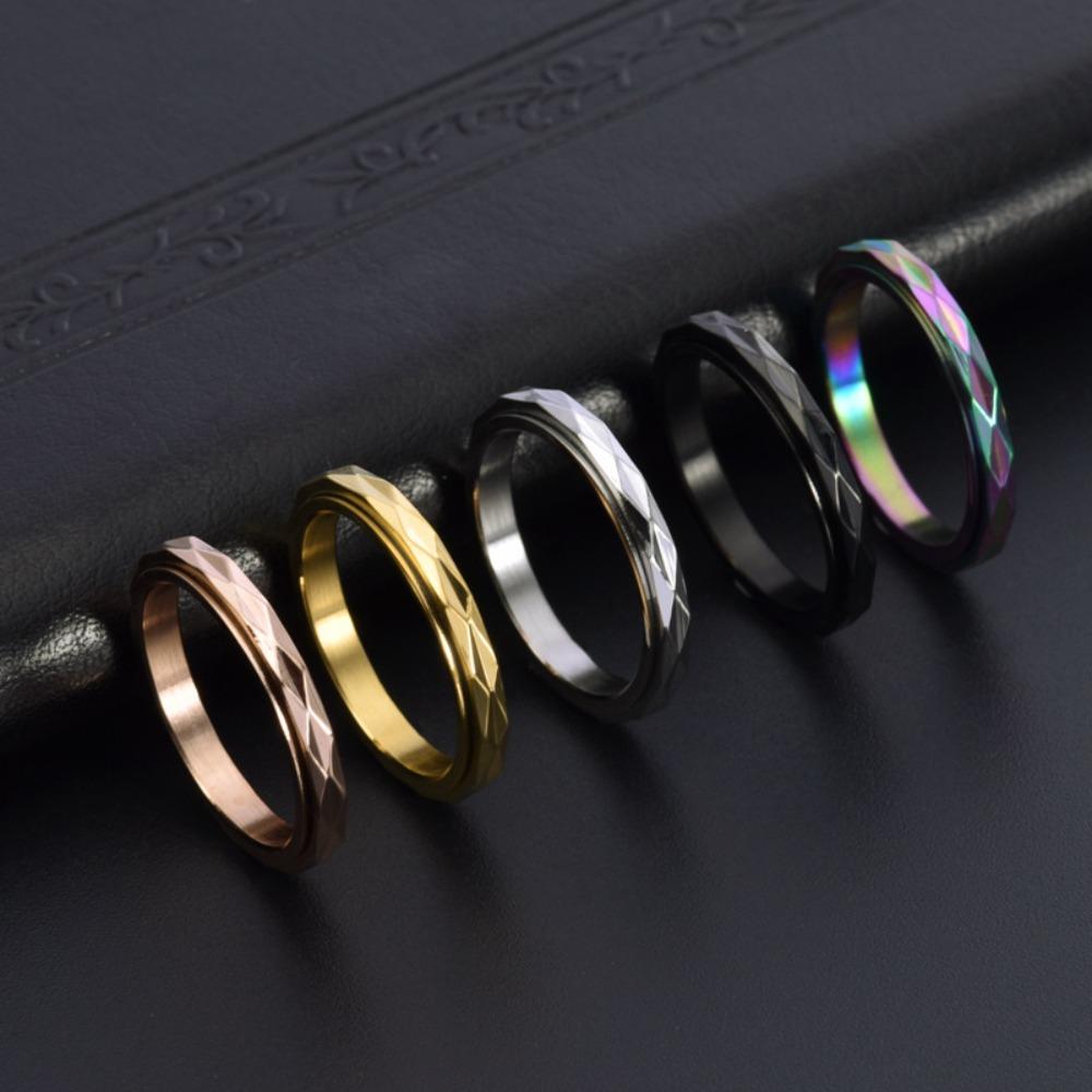 Вращающееся кольцо из нержавеющей стали с бриллиантовой огранкой для женщин 3 мм Минималистичные золотые украшения