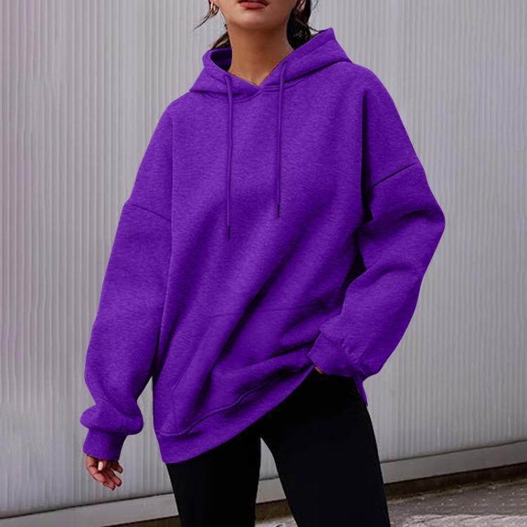 Women's Fashion Fleece Pullover Hooded Sweatshirt Long Sleeve Short Solid Color Autumn Winter Casual Sweatshirt