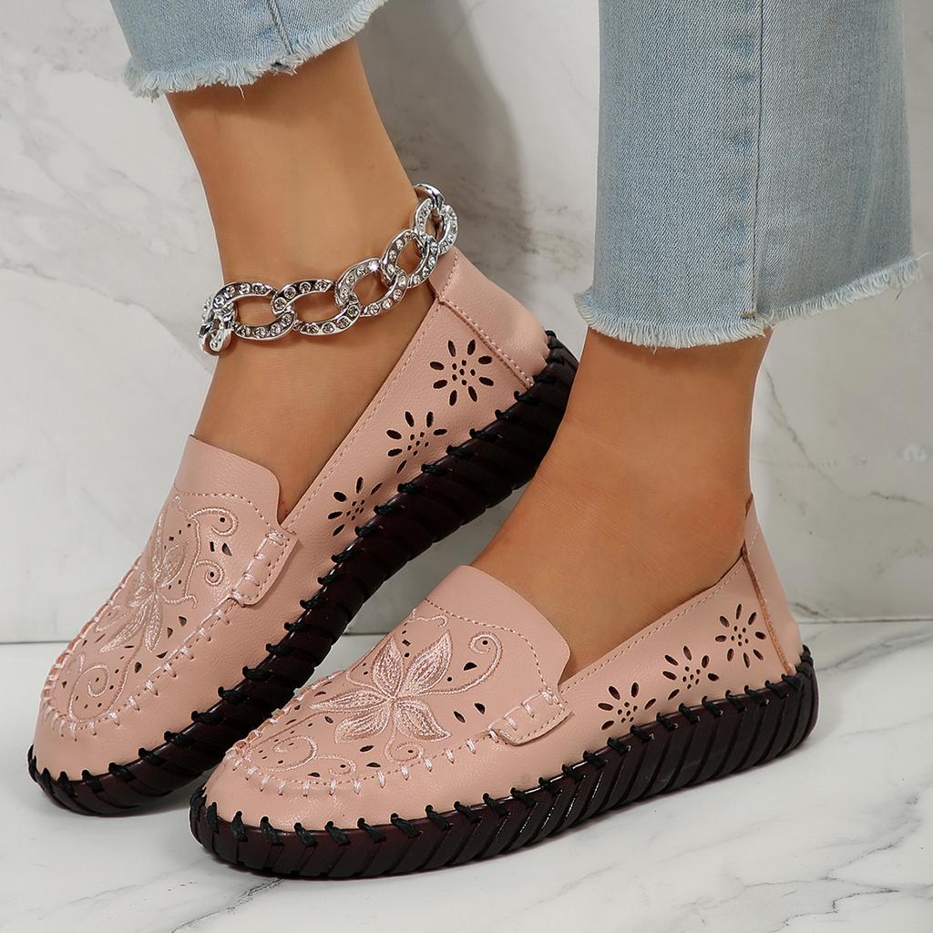 Women's Shoes 2024 PU Leather Women's Flats Shoes Breathable Hollow Out Moccasins Loafers Women Casual Slip-on Ladies Shoes
