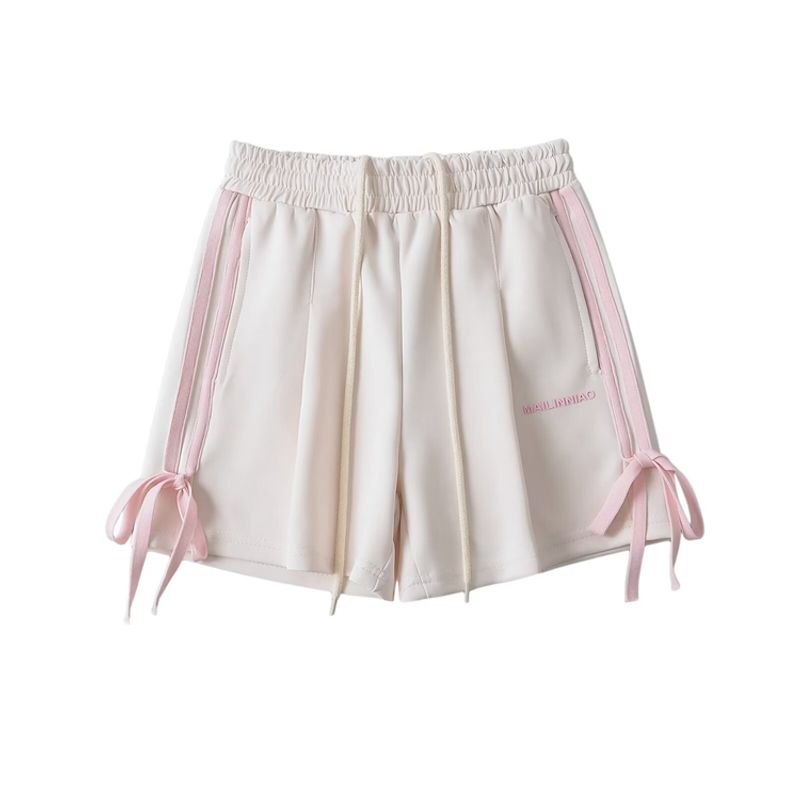 Za2024 Summer New Product Women's Clothes Fashion Wind Elastic Waist High Waist Side Double Bars Shoelace Bows Shorts