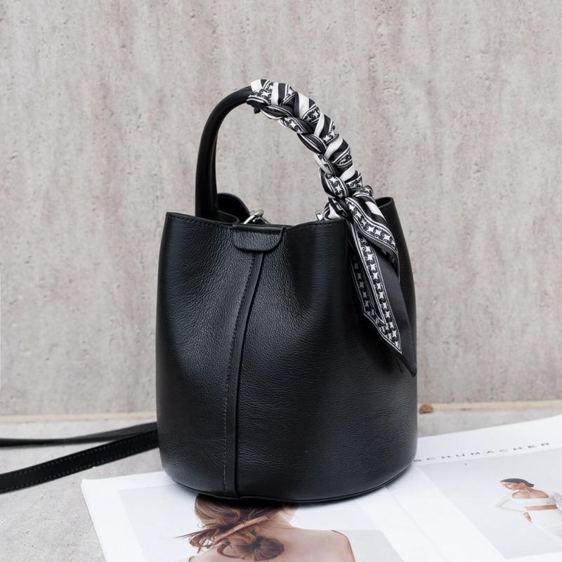 Сумка-ведро из натуральной кожи большой вместимости, корейская версия, простая женская сумка через плечо из коровьей кожи с ремешком через плечо