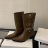 Fashion Ladies Winter Boots Retro Button Two Wear Chunky Heel Comfortable Western Mid Heel Short Boots Women