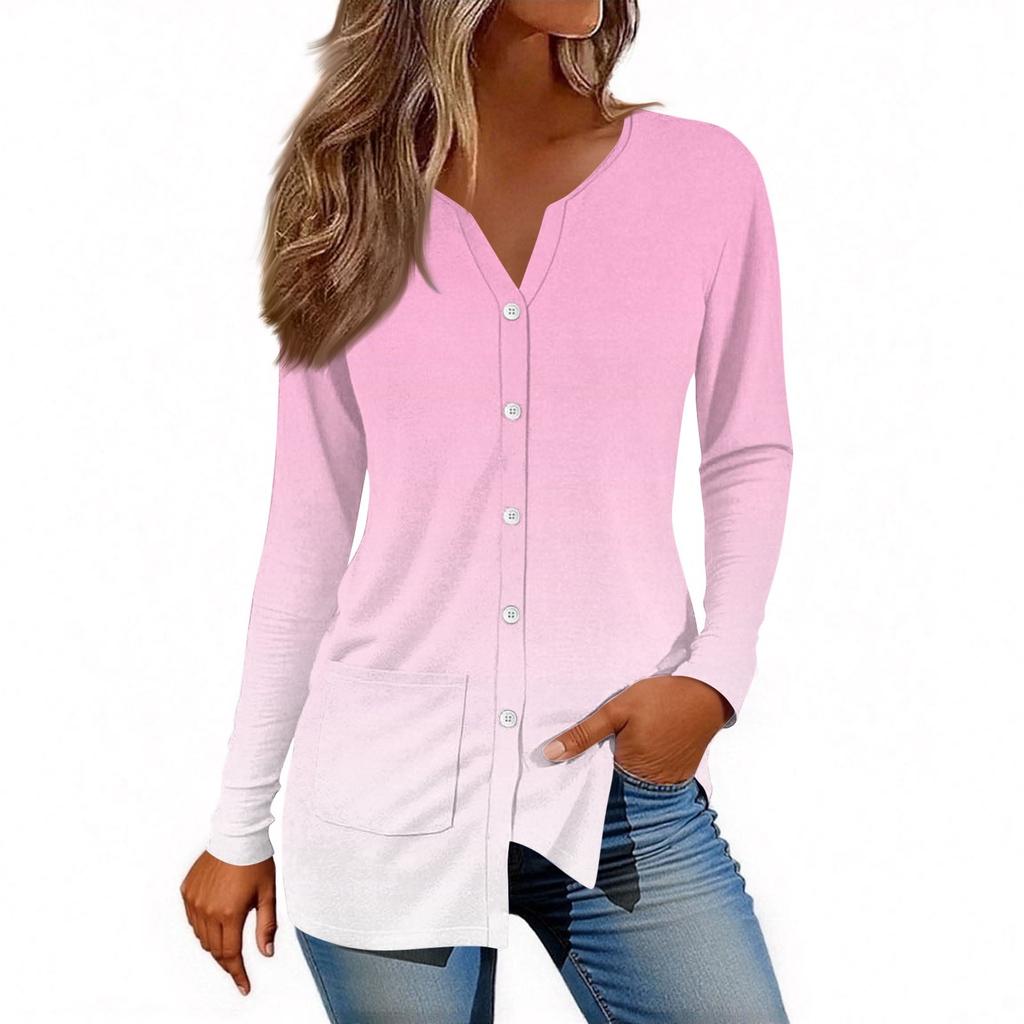 Women V-neck Long Sleeve Casual Cardigan With Pocket