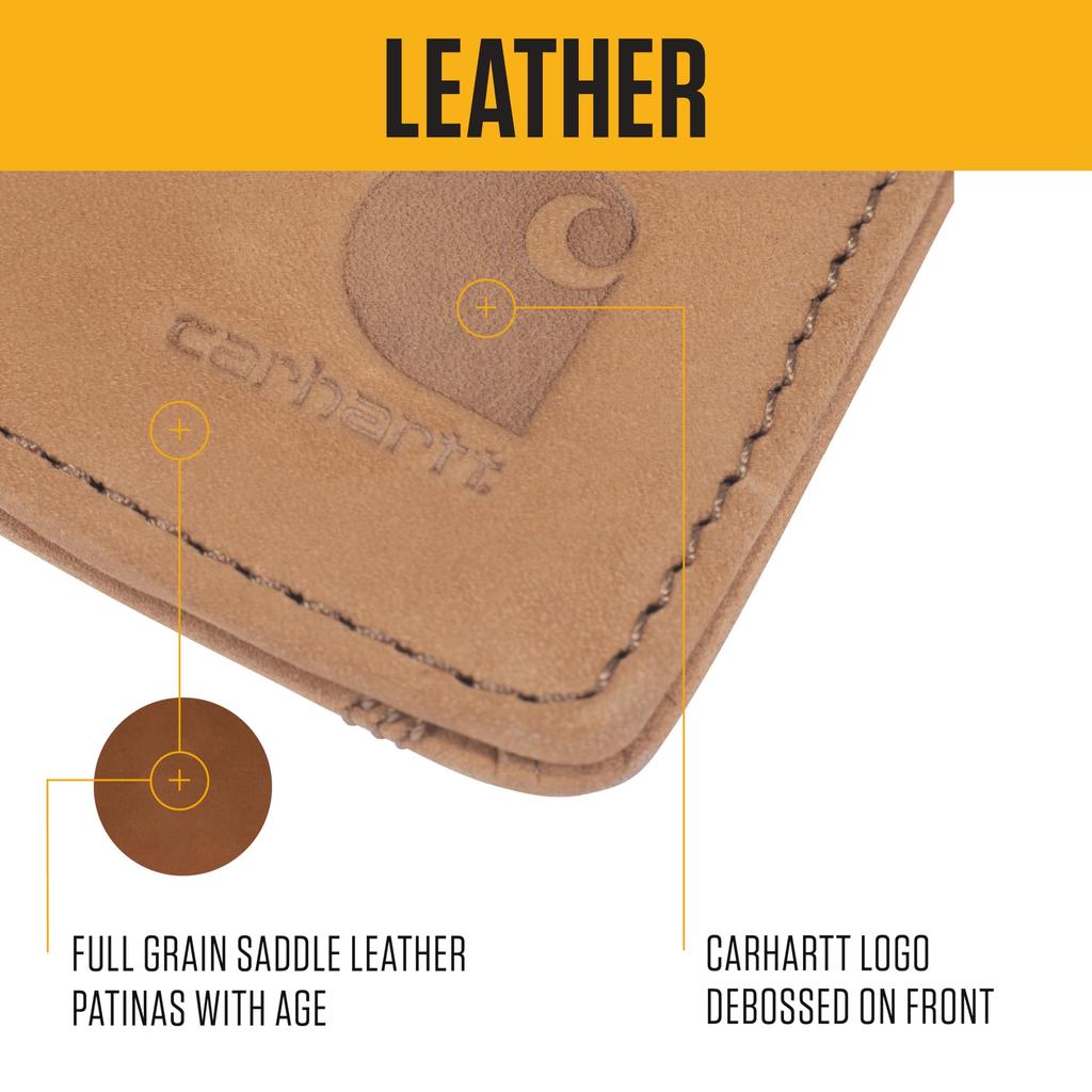carhartt Кошелек из натуральной нубуковой кожи с RFID-защитой для переднего кармана Цвет Carhartt Brown Один кошелек из натуральной седельной кожи с RFID-защитой для переднего кармана Мужской