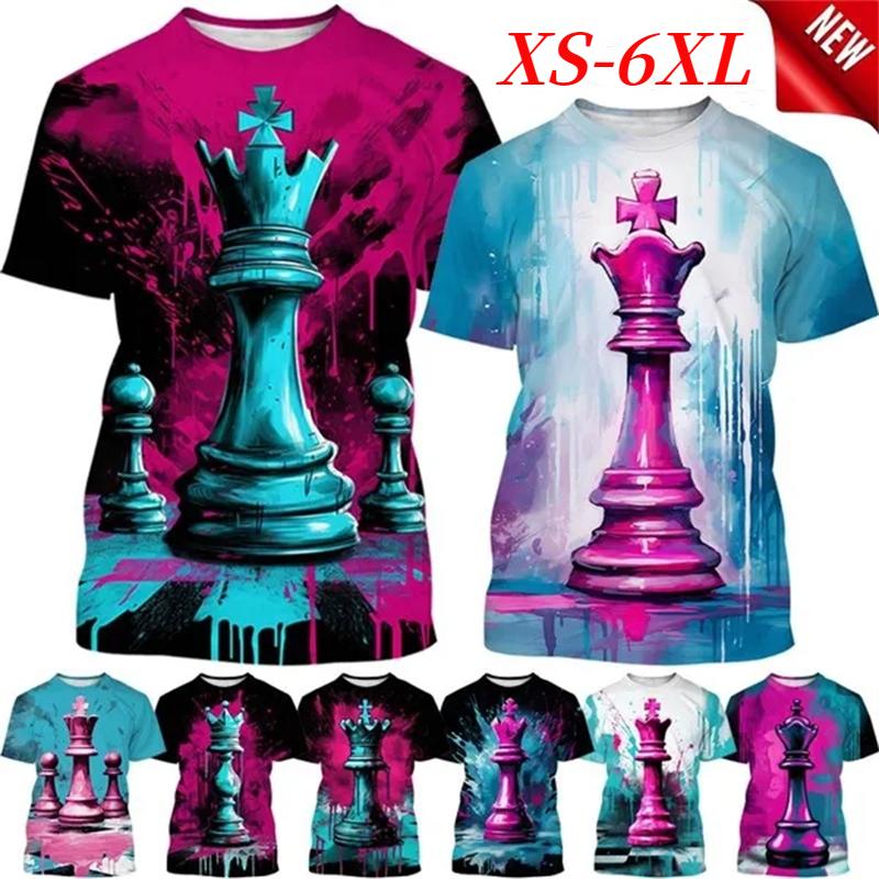 Футболка с принтом шахматной 3D-графики для мужчин и женщин, повседневная одежда, удобная уличная одежда с круглым вырезом и коротким рукавом, свободные футболки, топы