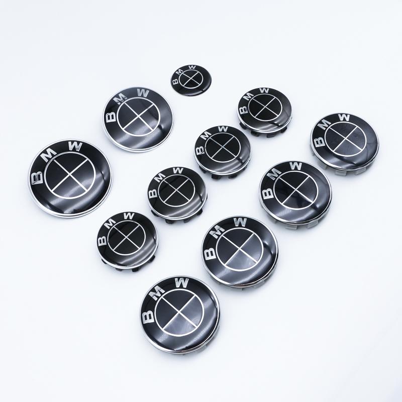 Complete Replacement Blackout Logo Set for BMW 56mm 68mm 82mm 74mm Hood Trunk Wheel Steering Badge Interchangeable Clips Base CVB3