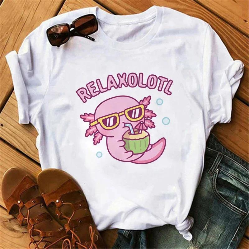 NEW Cute Axolotl Drinking Bubble Tea Printed Kids Tshirt Summer Pure Cotton Shortsleeved Casual Tops for Boys and Girls