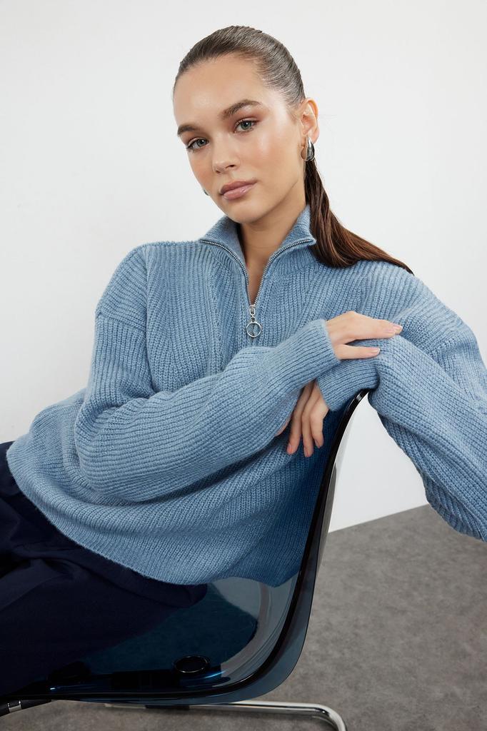 Женский свитер в элегантном стиле, зеленый мягкий текстурированный трикотаж на молнии, свитер