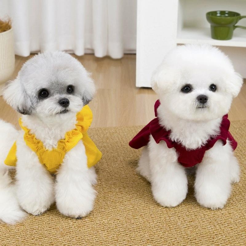 Vintage Corduroy Pet Dog Dress Cute Bow Dog Ruffle Skirt Suspender Puppy Clothes Luxury Princess Cat Dress Pet Vest Dog Costume