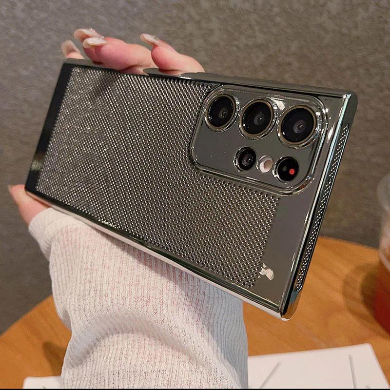 Luxury Plating Breathable Heat Dissipation Mesh Cooling Case for Samsung S25 S24 S23 S22 S21 Ultra Plus Lens Protection Phone Cover