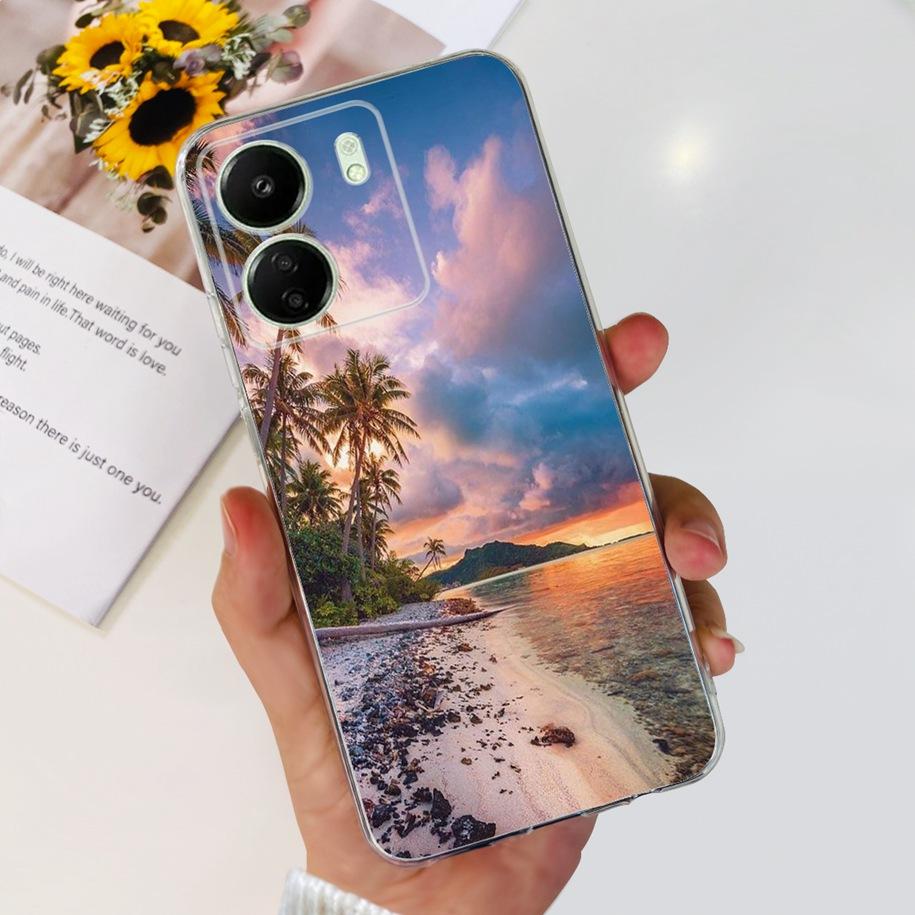For Xiaomi POCO C65 Case Transparent Silicone Soft TPU Phone Cover For Xiaomi Mi Poco C65 Protective Bumper PocoC65 Flower Funda