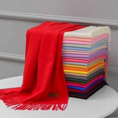 Большой красный кашемировый шарф женский однотонный длинный платок двойного назначения