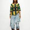 Womens Lightweight Breathable Knit Top With 3D Embroidered Letters Streetwear V-Neck Loose Fit Short Sleeve