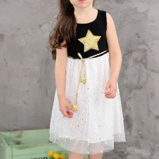 Платье без рукавов с золотым принтом звезд, мягкий пуловер для девочек, сетчатое платье для отпуска