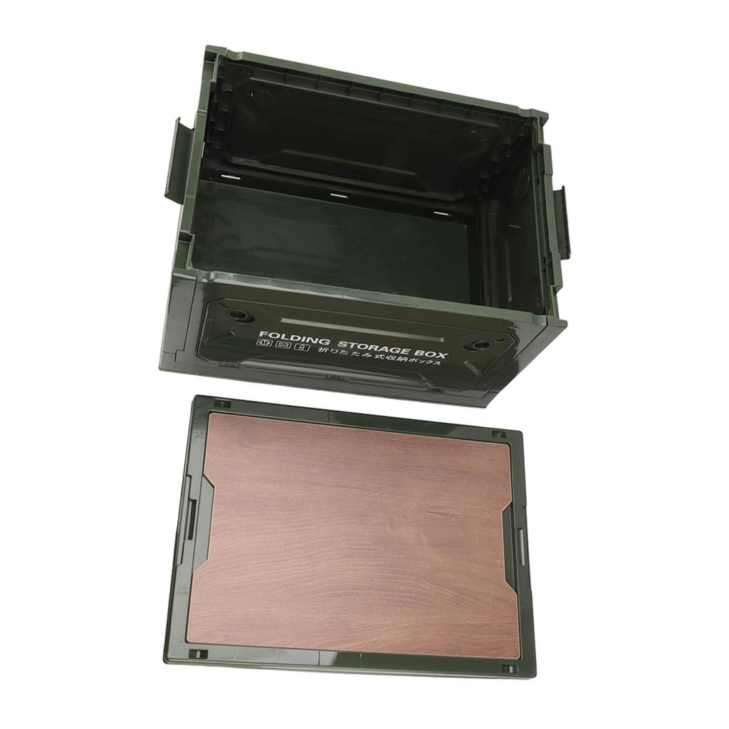 Folding Camping Storage Box with Wooden Lid Collapsible Storage Bin Container with Wheels for Car