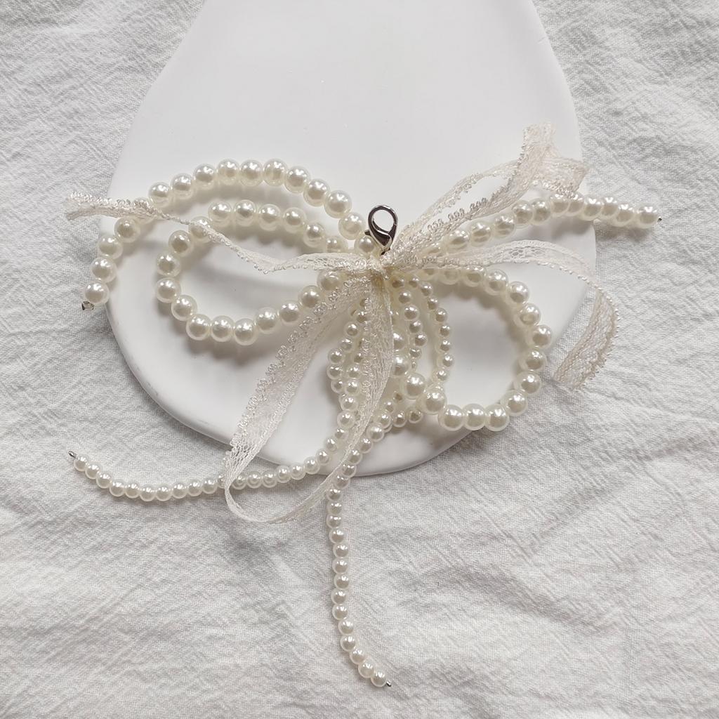 Pearl Bowknot Shoe Buckle Ornament Sweet Lace Bows Charm Keychain for Jewelry Making Phone Pendant Handbag Shoe Decors