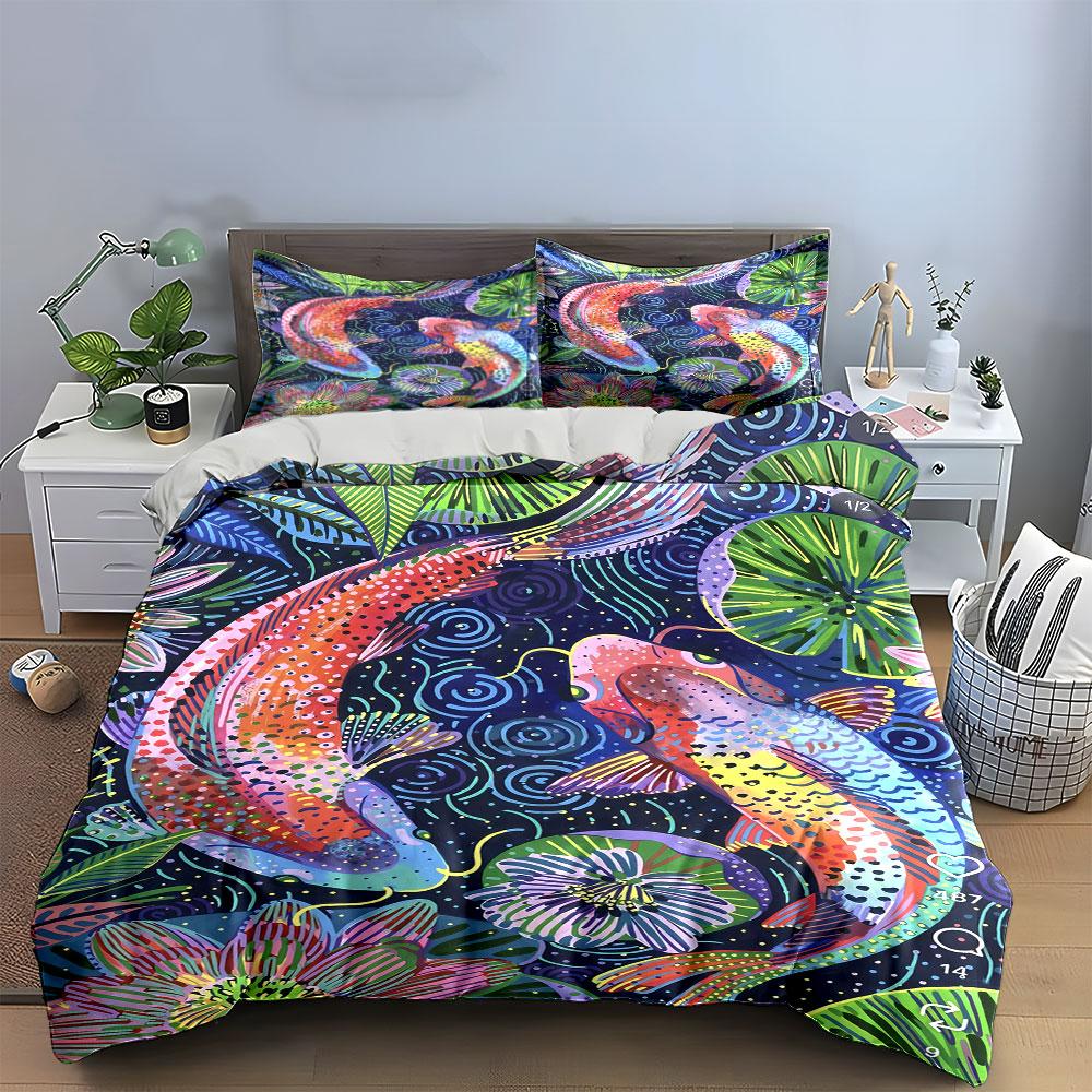 Colorful koi fish pattern. Bedding sets Duvet cover sets Duvet covers Pillowcases(1 * Duvet Cover 2 * Pillowcases, without duvet insert)