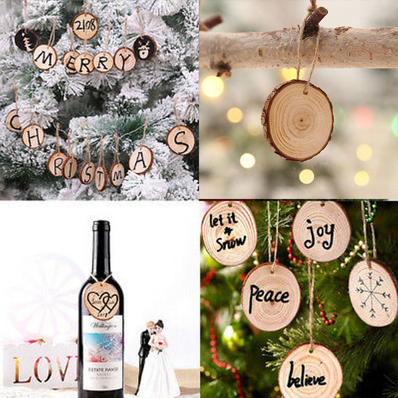 10 Natural X Wood Slice Christmas Tree Ornament Hanging Decor Diy Craft Tag Gift