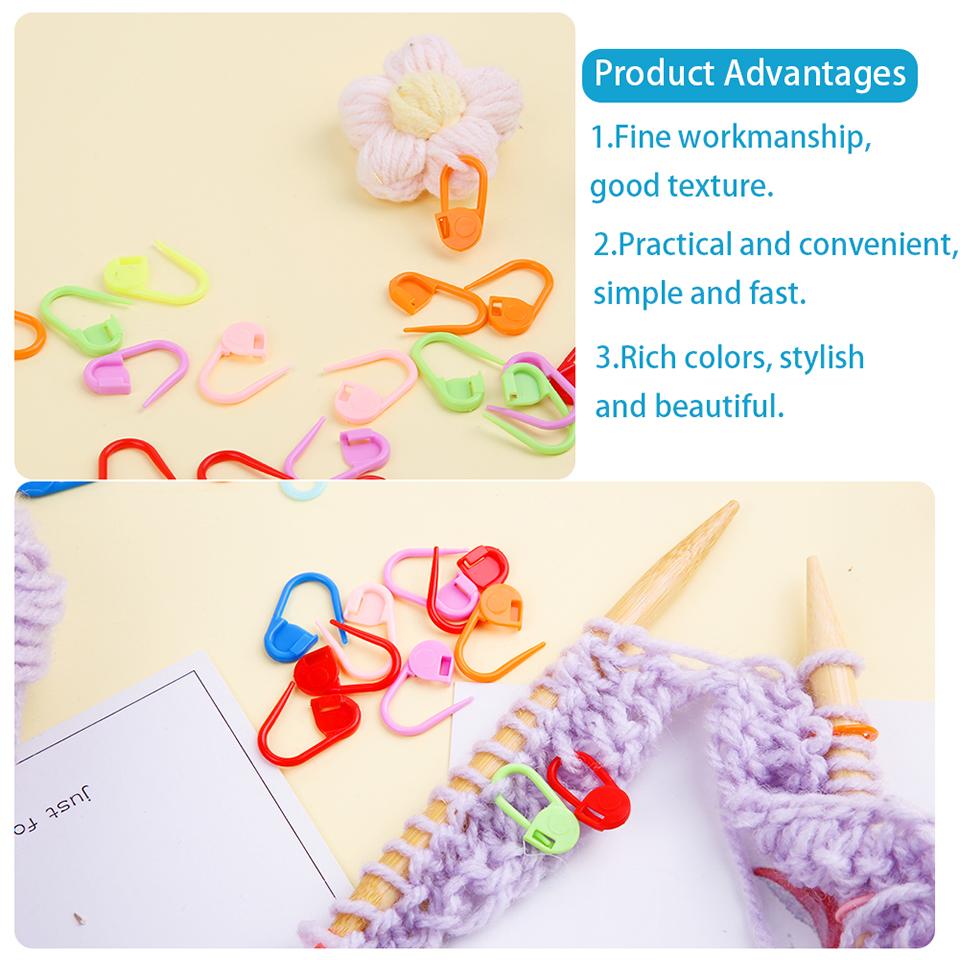 Colorful Plastic Locking Stitch Markers with Needle Clip Hook Set
