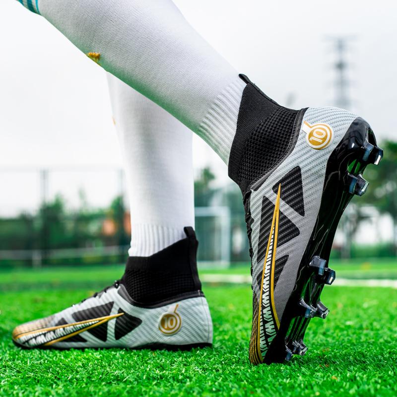 33-46 Men's Large Size High-top Football Shoes Long Nail Anti-slip TPR Artificial Lawn Children Football Boots