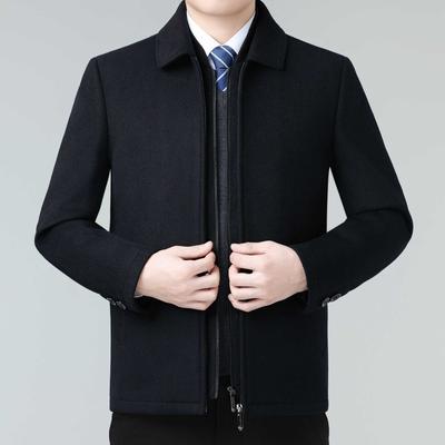 Зимняя кашемировая куртка мужская утолщенная шерстяная куртка среднего возраста с подкладкой из пуха, комплект из двух предметов, теплое пальто с отворотами