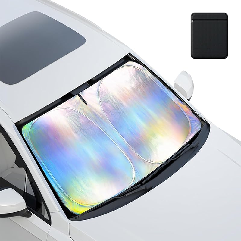Aokway Laser Reflective Windshield Sunshade | Thickened UV-Blocking Sun Shade For Cars, SUVs, Trucks | Heat Reflective Cooling Protection | Foldable