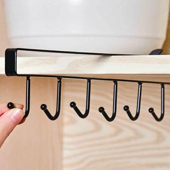 6 Hooks Kitchen Cabinet Wall Hanging Cup Holder Shelf Storage Rack Organizer