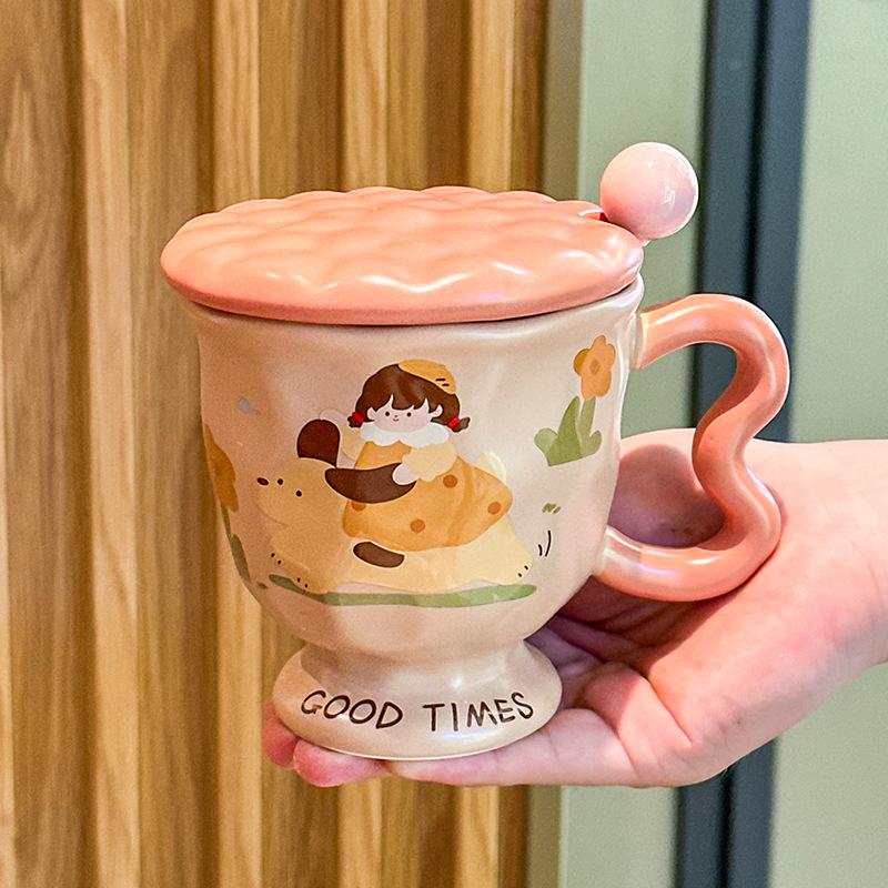 Ретро керамическая кружка для пары, кофейная чашка с крышкой, премиальное ощущение, бытовая чашка для молока и завтрака, женский подарок на день рождения