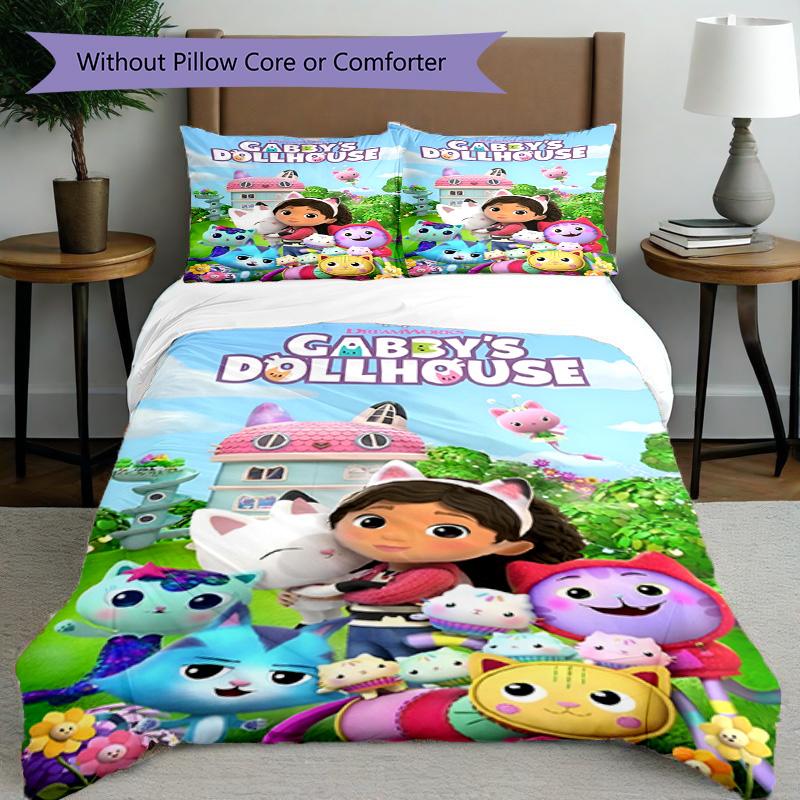 3pcs Duvet Cover Set (1*Duvet Cover + 2*Pillowcase, Without Core), Gabby's Dollhouse Print Bedding Set, Bedroom Decor, All‑Season, Birthday Gift